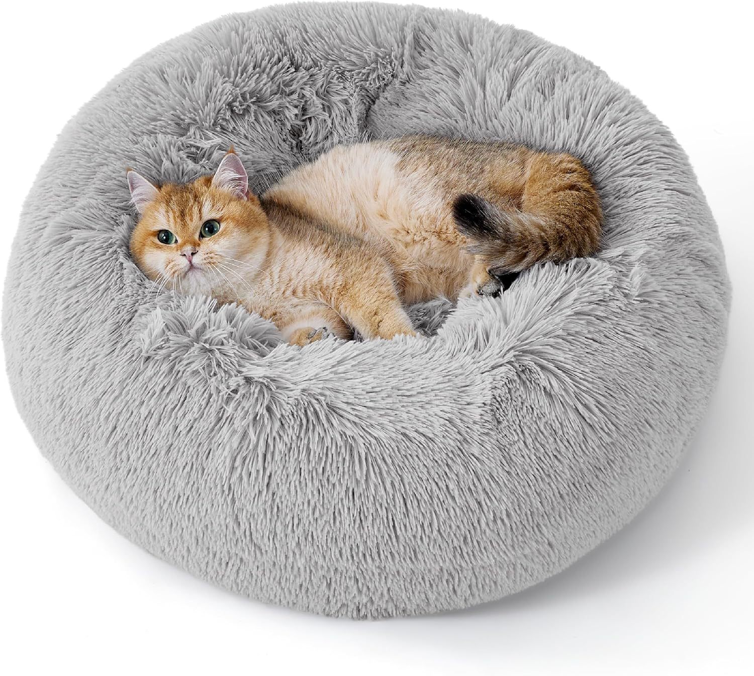 Non-Slip Solid Color Fluffy Round Pet Bed