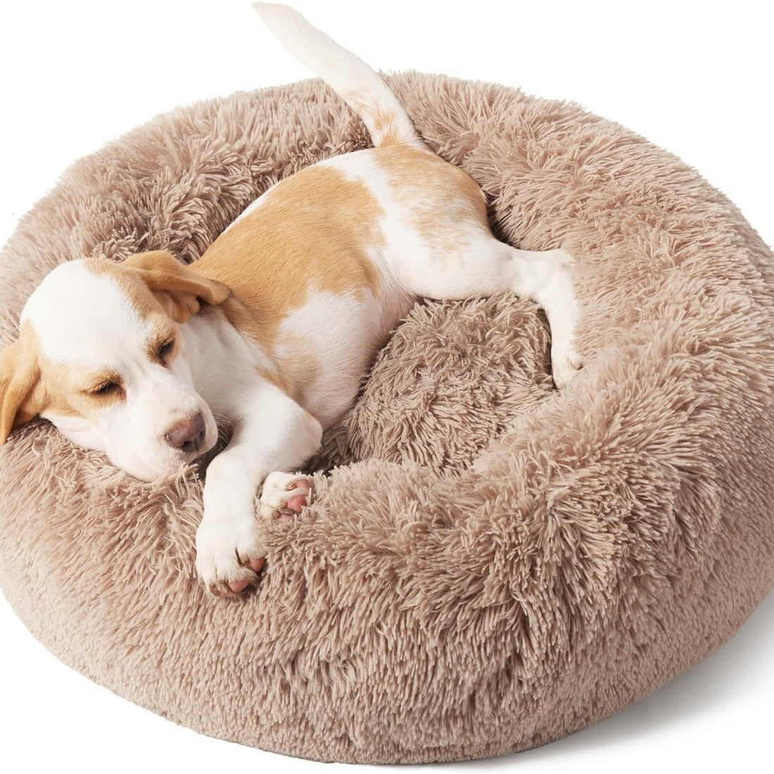 Non-Slip Solid Color Fluffy Round Pet Bed
