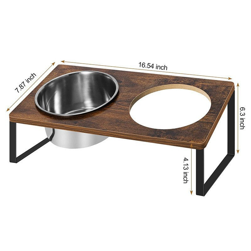 Iron Wood Pet Feeding Rack With Integrated Bowl Stand Set