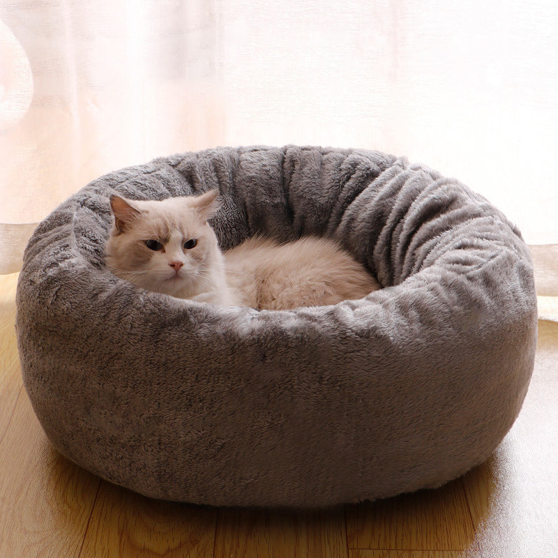 Fluffy Donut Style Pet Bed Cushion For Warm And Comfortable Rest