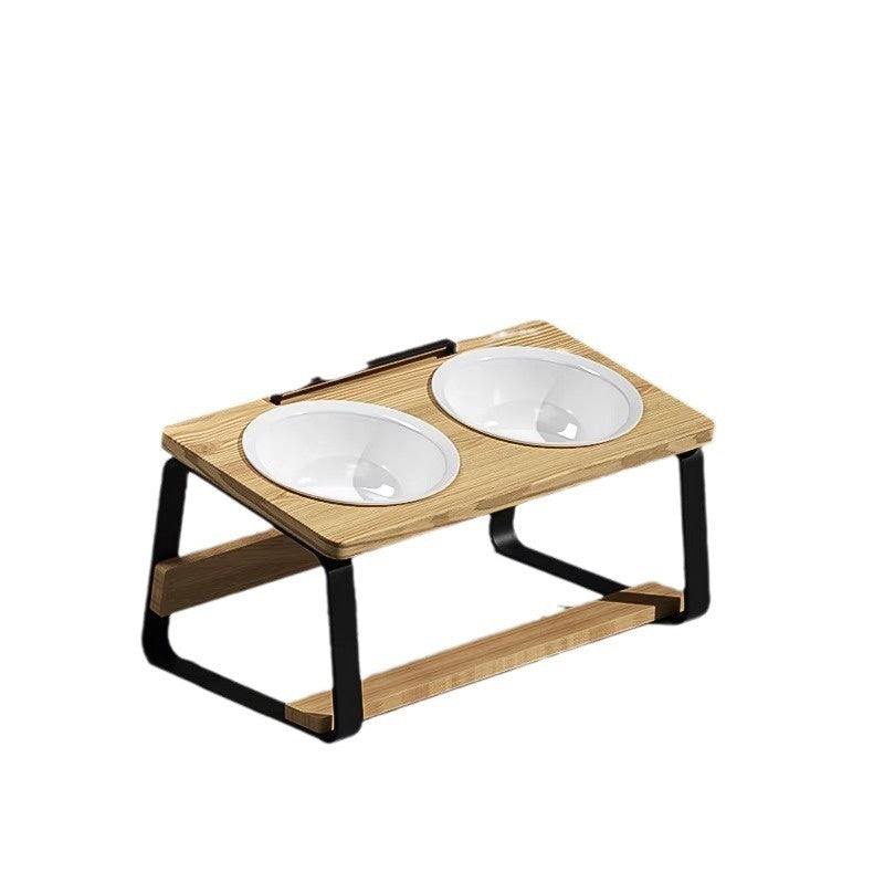 Ceramic Double Bowl Pet Water Feeding Bowl Protect Cervical Spine Food Holder