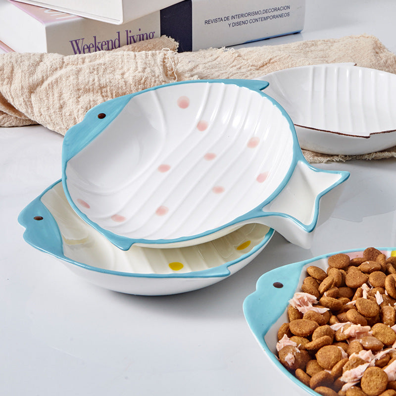 Fish Shaped Ceramic Pet Feeding Bowl For Food Serving Use